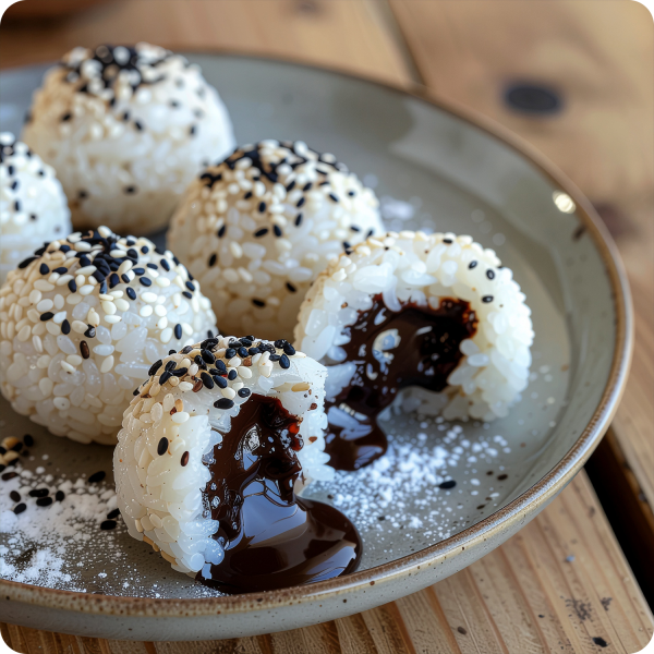 Boules de riz gluant au chocolat et sésame_