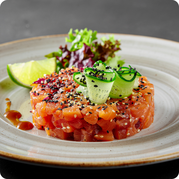 -Tartare de saumon à la sauce soja sucrée et sésame_